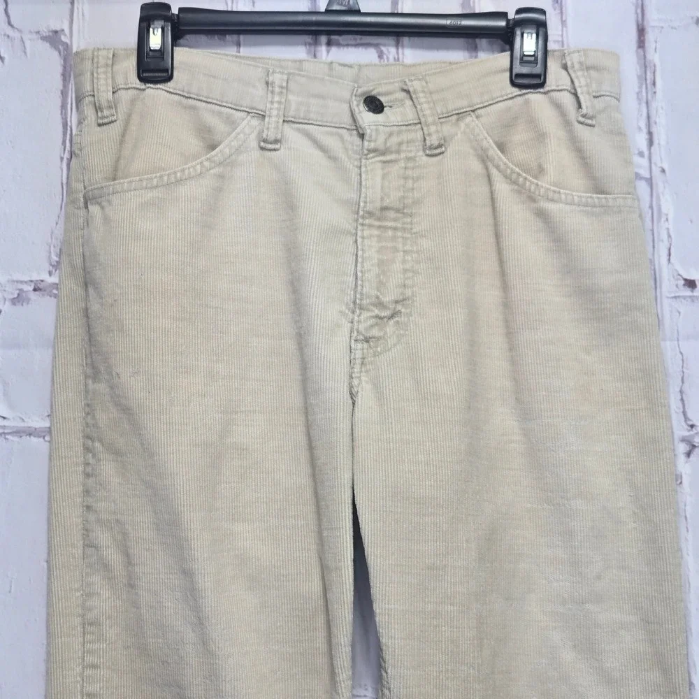 VTG 70s Levis‎ Corduroy Pants Men 33x30 Tan Cream Straight Leg Talon 42 Zipper